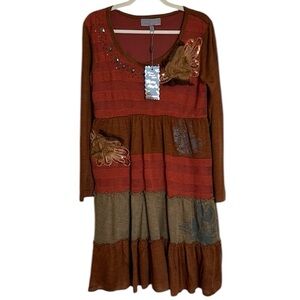 Pretty Angel Boho Appliqué Knit Dress. NWT